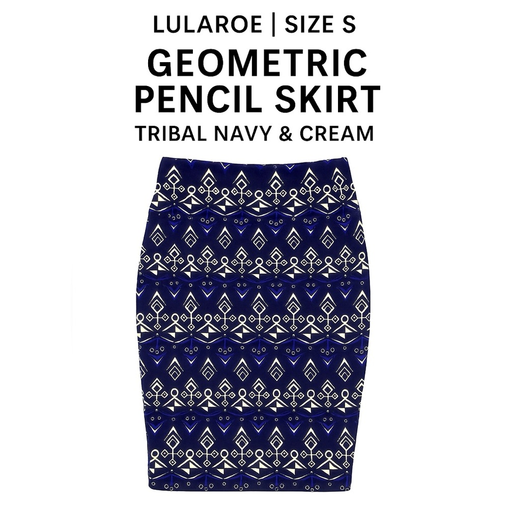 LuLaRoe Pencil Skirt S Geometric Tribal Navy